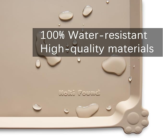 Hoki Found L Silicone Non Slip Pet Dog Cat Bowl Mats - Placemat - Feeding Mat - Waterproof - For Carpet - Tan