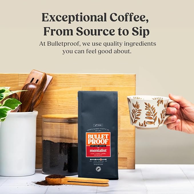 Bulletproof The Mentalist Medium-Dark Roast Ground Coffee, 12 Ounces, Clean Coffee Tested for Toxins, Packaging May Vary