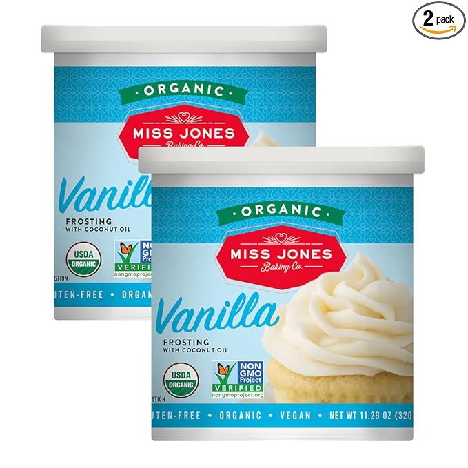 Miss Jones Baking Organic Buttercream Frosting, Perfect for Icing and Decorating, Vegan-Friendly: Vanilla (Pack of 2)