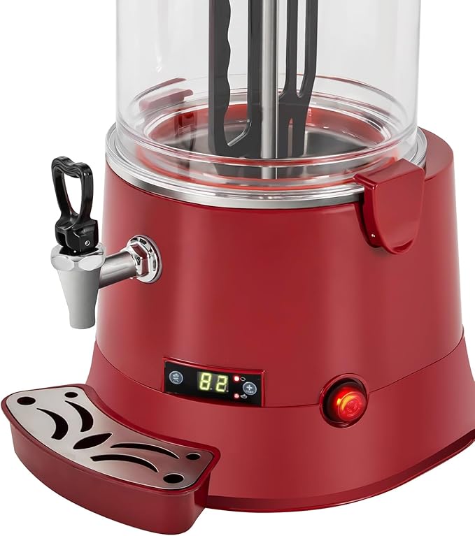 10L Commercial Hot Chocolate Machine Maker,110V Hot Chocolate Melting Machine,Temperature Adjustable Hot Beverage Warmer Dispenser for Chocolate Coffee Milktea (Red)