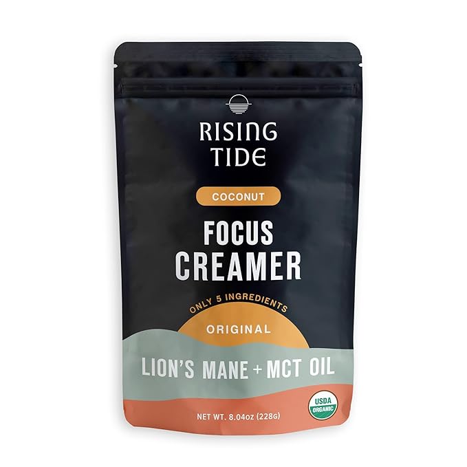 Rising Tide Organic Mushroom Superfood Creamer – Coconut Milk Powder, Lions Mane Mushrooms, MCT Oil - Non Dairy Cream Alternative for Coffee - Plant Based and Keto Friendly (38 Servings)