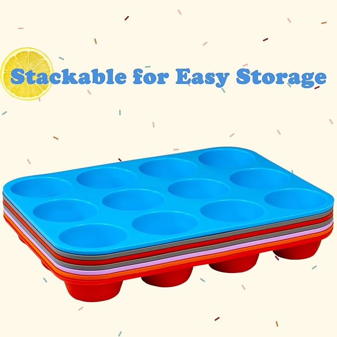 12 Cups Silicone Mini Muffin Pan Set, Nonstick Mini Cupcake Pans, BPA Free Small Muffin Tin for Baking, Set of 2 (Blue+Purple)