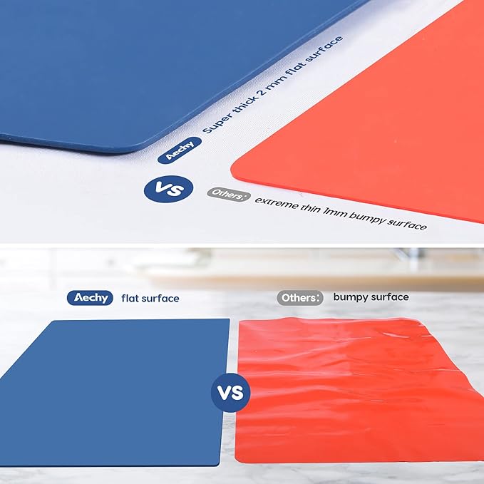 AECHY Extra Large Silicone Mat 35.3"x23.5"x0.08", Multipurpose Silicone Mat Thick Heat Resistant Mat Shipped Rolled Up Kitchen Counter Mat Waterproof Nonslip Mats for Kitchen Counter Blue
