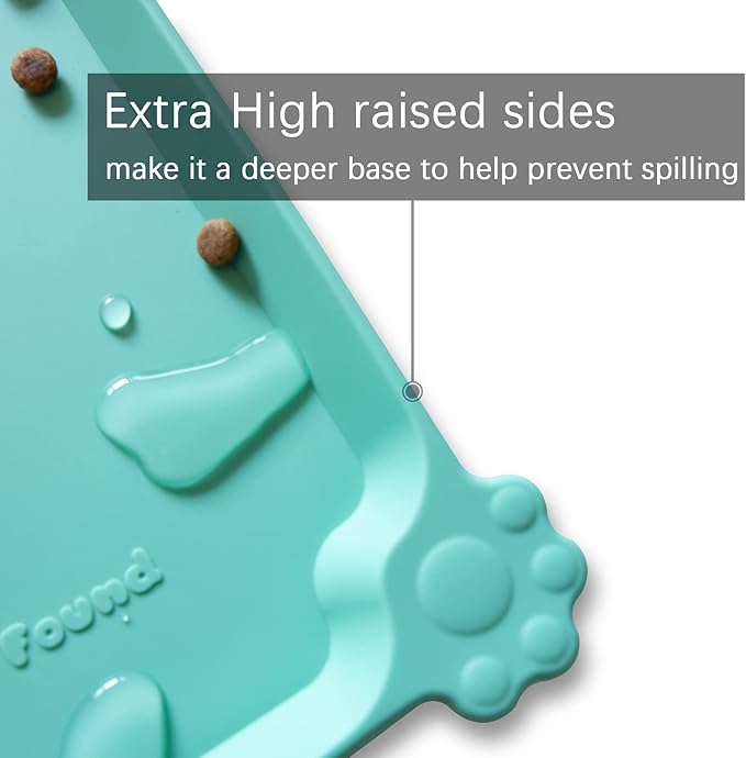Hoki Found Silicone Pet Food Mats - Non Slip Cat & Dog Bowl Placemats - Waterproof Pet Feeding Mats - Cool Mint