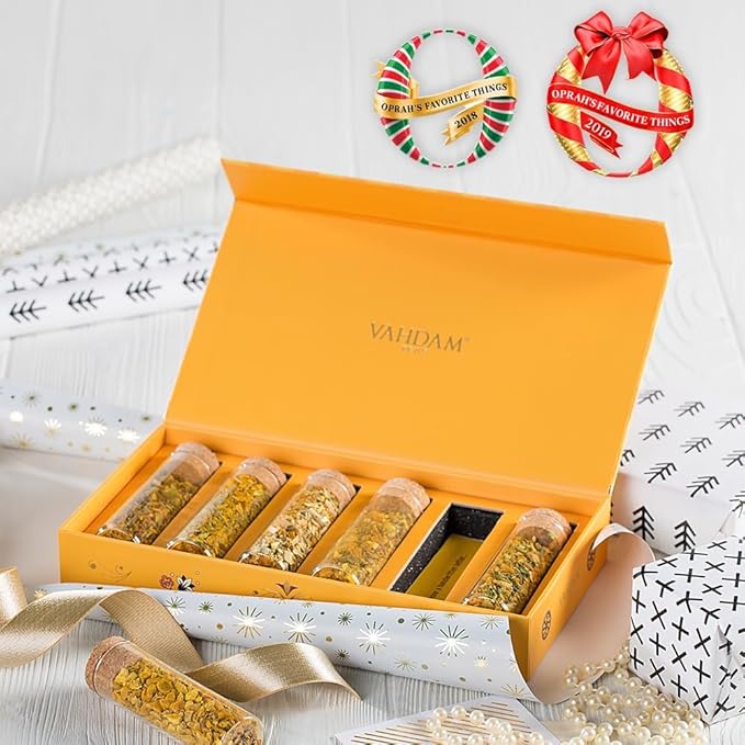 VAHDAM, Limited Edition - Turmeric Herbal Wellness Tea Gift Set - 6 Oprah's Favourite Turmeric Herbal Blends in Gift Box | Gluten Free, Non GMO | Gifts for Him/Her | Tea Gifts for Men & Women