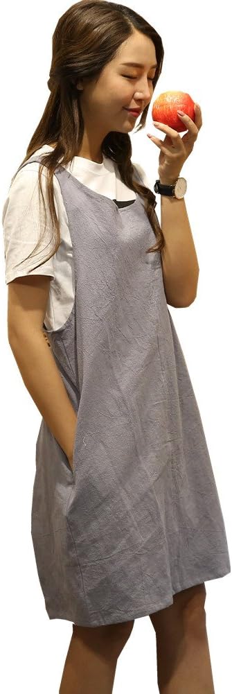 Cotton Linen Japanese Apron Halter Cross Back Bandage X Shape Aprons Two Pockets