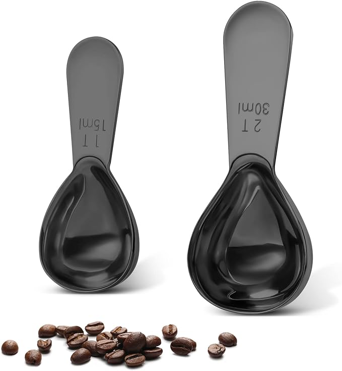 Stainless steel coffee scoop 2-piece set (1 tbsp, 2 tbsp) durable Tablespoon, ergonomic measuring spoon, Suitable for small and large jars，short-handled spoon (Black)