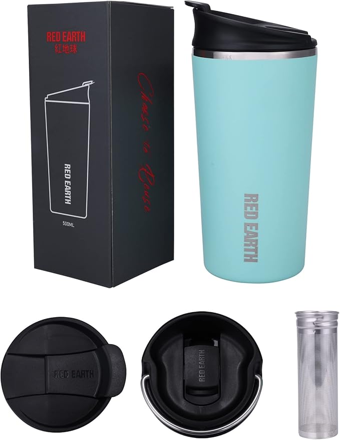 GiNT 17oz Travel Tea Mug with Infuser and Two Lid. Vacuum Insulated 316 Stainless Steel Travel Coffee Mug. Dishwasher Safe Tea Cup with Tea Strainer for Hot and Cold Brew Coffee or Tea(Green)