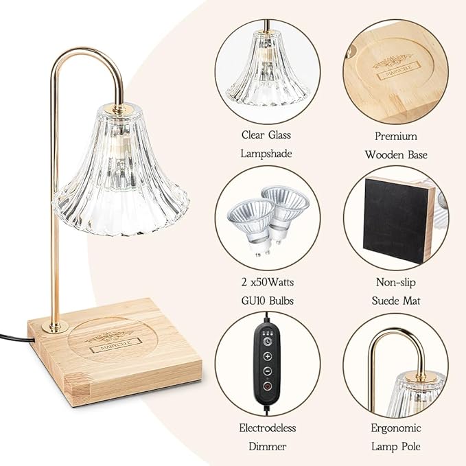 Candle Warmer Lamp with Timer, Candle Wax Warmer Flower Lamp Dimmable, Birthday Day Gifts for Mom Women, Home Fragrance Accessories for Dorm Room Decor