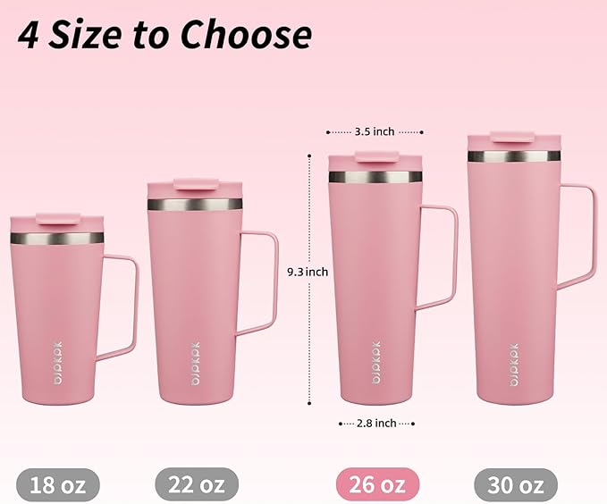 BJPKPK Insulated Tumbler with Handle, 26oz Insulated Tumblers with Lid and Straw, Stainless Steel Metal Water Bottles, Coffee Travel Mugs, Cups, Light Pink