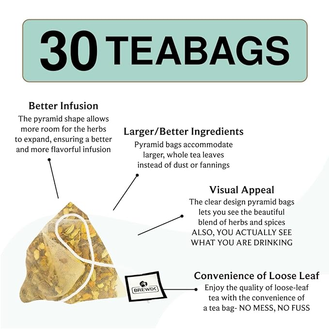 BREWIX, Ayurvedic Detox Herbal Tea Bags (30 Pyramid Tea Bags) Caffeine-Free Herbal Tea | Cleansing Formula with Traditional Ayurvedic Herbs | Supports Digestion, Balance & Daily Vitality