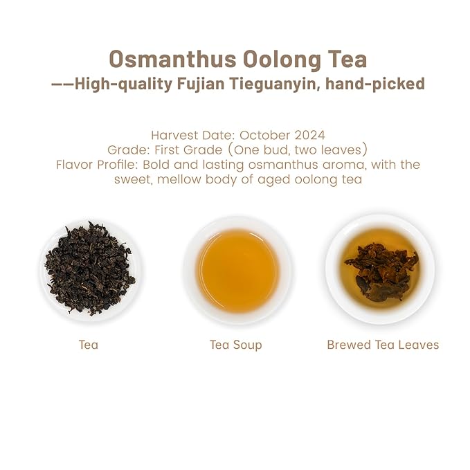 iTeaworld Osmanthus Oolong Loose Leaf Tea, Natural Osmanthus Fragrance, 0 Sugar 0 Additives, Hand-picked, Anxi Aged Aromatic Tieguanyin, Suitable for Daily Relaxation Drinking, 1 Bag, 3.52oz