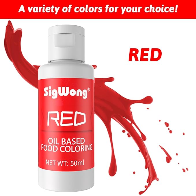 Oil Based Food Coloring for Chocolate - 50ml Red Upgraded Edible Oil Based Food Dye for Cake Decorating, Baking, Candy Melts, Cookie, Icing Frosting, Fondant, Meringues - 1.69 Fl.Oz Bottles