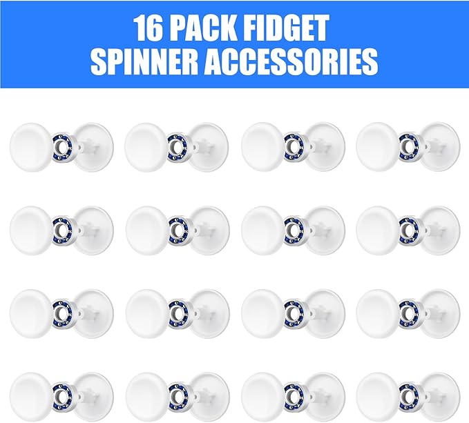 16 Pack Fidget Spinner Bearing and Cap Replacement Set, Chrome Steel Bearing Balls, High Speed 13mmx7mmx4mm Bearings Single Sealed Small Bearings for Fidget Spinner