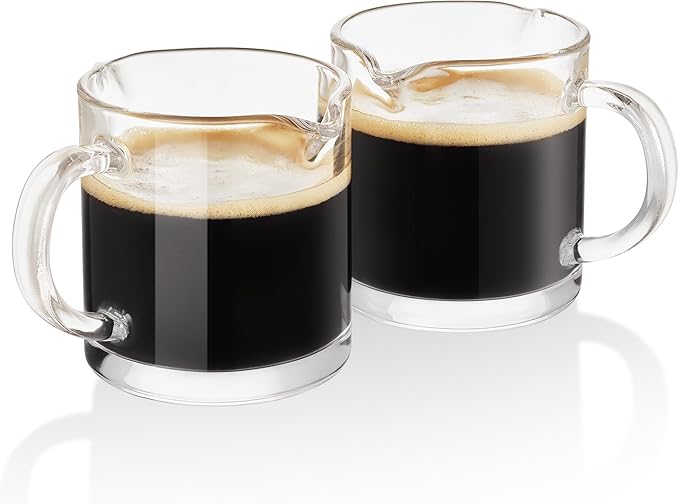 Ackers Espresso Cups Single, 4 OZ Double Spouts Cups, Milk Cup with Handle, Clear Glass
