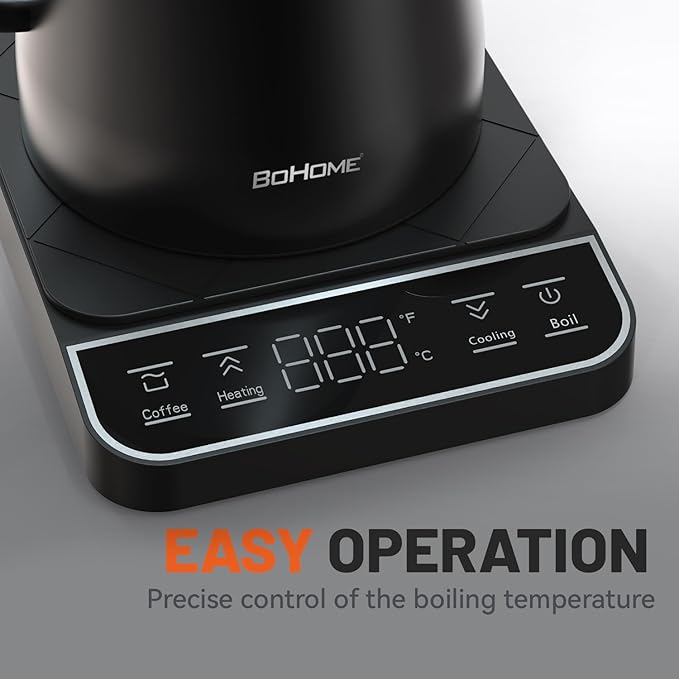 0.8L-1200W Electric Kettle Gooseneck, Digital Panel, Adjustable Tempurature, Auto Shut-off, Boil Dry Protection