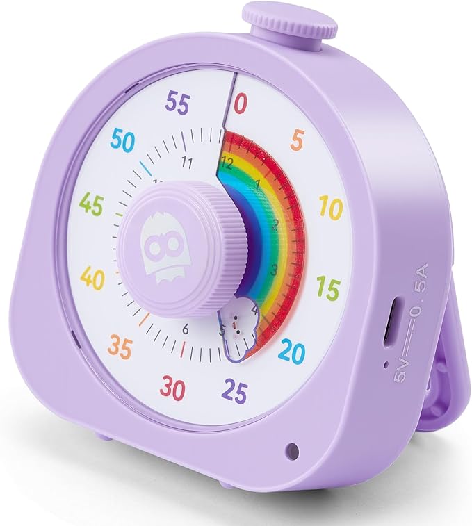 Visual Timer – Rainbow Magnetic Timer for Classroom, 60min/12h Rechargeable Countdown Timers, Silent Pomodoro Timers for Kids & Adults with ADHD