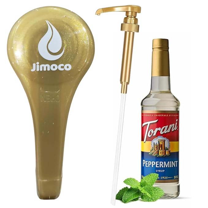 Jimoco® Syrup Pump Dispenser + Torani® Peppermint Syrup, 25.4 oz - Coffee Syrup Pump & Flavoring Bundle