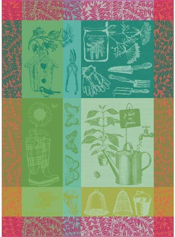 Garnier Thiebaut Mon Petit Jardin Printemps (My Little Spring Garden) French Kitchen Towel 22"x30", Cotton, Jacquard