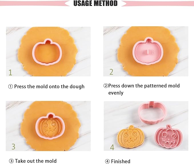 10 Pcs Halloween Cookie Cutters Set with Plunger Stamps, 3D Pumpkin Plastic DIY Cookie Molds for Halloween Party Treat, Baking, Fondant, Cake Decor (F10)