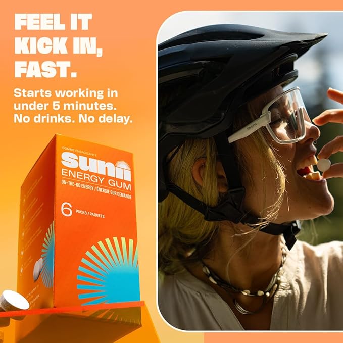 Sunii - Energy Gum - NEW Quick Boost Energy & Focus - 50mg Caffeine Gum -Vitamins B6 & B12, Taurine, Vegan, No Sugar, Zero Calorie, Fresh Mint Taste - Faster than Chews, Drinks, Gels & Pills (48pcs)