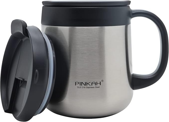 11OZ 330ML Stainless Steel Insulated Coffee Mug with Handle, Thermo Tumbler with Double Wall Vacuum Insulated Coffee Cup with 2 Lids