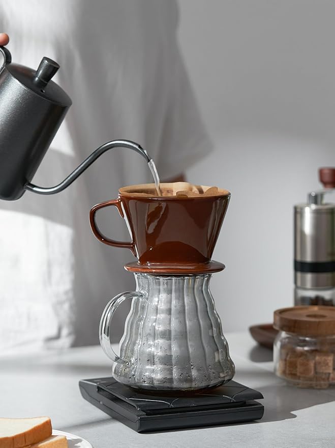 DOWAN Pour Over Coffee Dripper, Non Electric Pour Over Coffee Maker, Porcelain Slow Brewing Accessories for Home, Cafe, Restaurants, Easy Manual Brew Maker, Brown