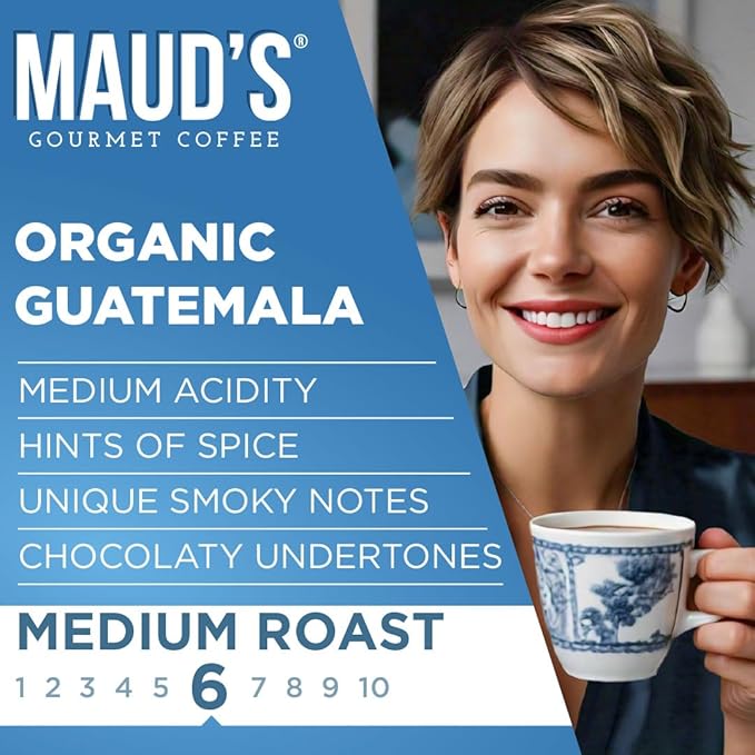 Maud's Organic Guatemalan Coffee Pods, 50 ct, Single Origin Guatemalan Medium Roast Coffee in Recyclable Single Serve Pods – 100% Arabica Beans, Compatible with Keurig K Cups Maker