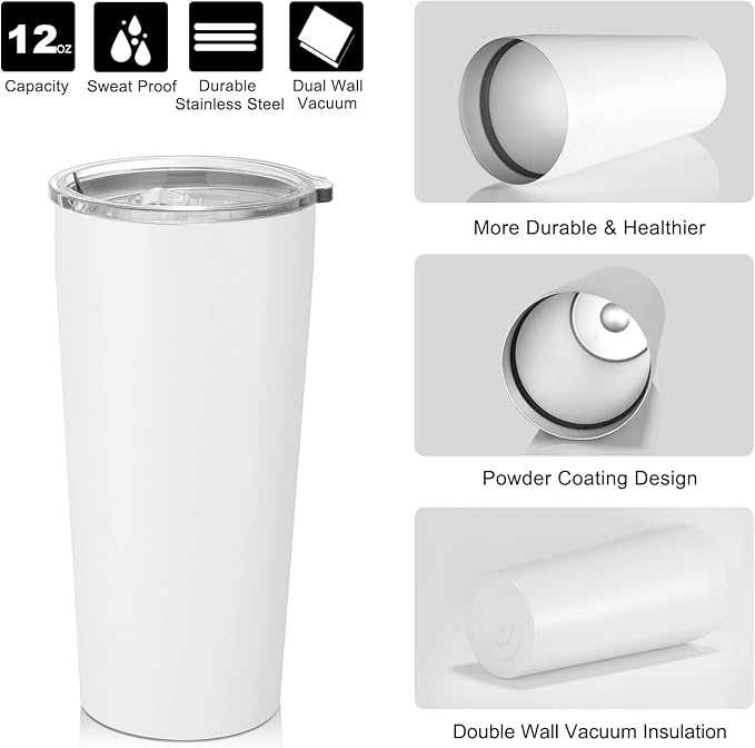 VEGOND 20oz Tumbler Bulk with Lid and Straw 1 Pack, Stainless Steel Vacuum Insulated Tumbler, Double Wall Coffee Cup Travel Mug, White