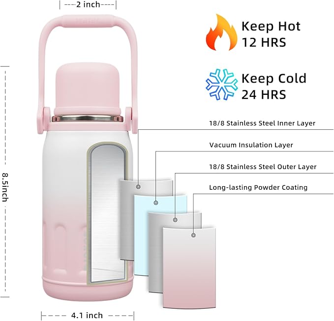 BJPKPK Insulated 27oz Thermos Water Bottle with Lid and Carry Handle Stainless Steel Water Bottles for School,Pink Pearl