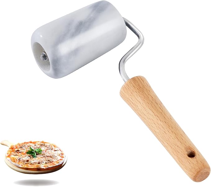 Tianman Small Marble Rolling Pin Pizza Roller, Marble Pastry Roller Non-Stick T-Type, For Cake Baking Tortilla Fudge Pizza Cookies and Other Kitchen Baking Cooking (Type 3 White).