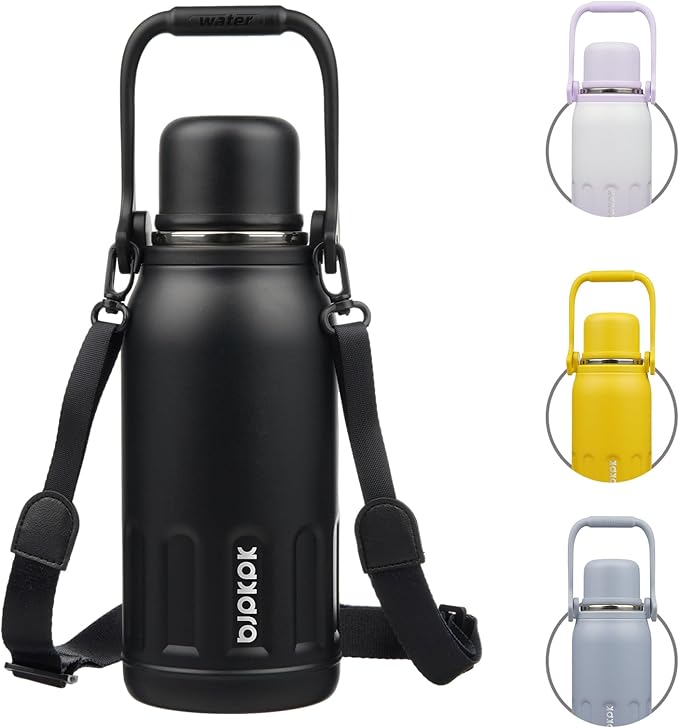 BJPKPK Insulated Water Bottle 40oz Stainless Steel Water Bottles with Handle and Cup Lid Travel Metal Thermos,Black