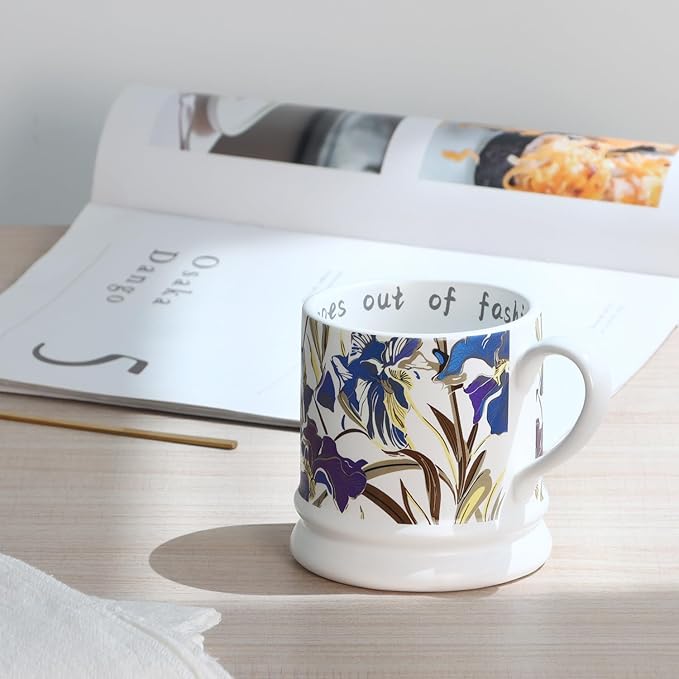 Ceramic Coffee Cappuccino Mug, 13 oz Classical Flower Mugs Vintage Floral Cups Aesthetic Mug Tea Cup, Perfect for Tea, Cocoa, Latte - Gifts for Women Men Dad Mom (White)