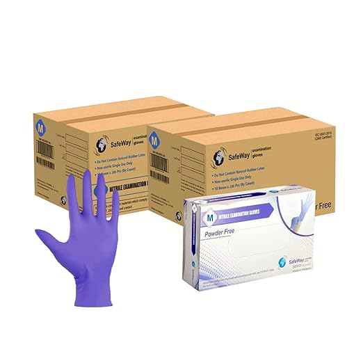 SafeWay Nitrile Gloves, 4000 Ct, Medium, Powder-Free, Latex-Free, All-Purpose, Professional Disposable Gloves with Textured Fingertips for Medical Use, Food Prep, Cleaning, Tattoo & More