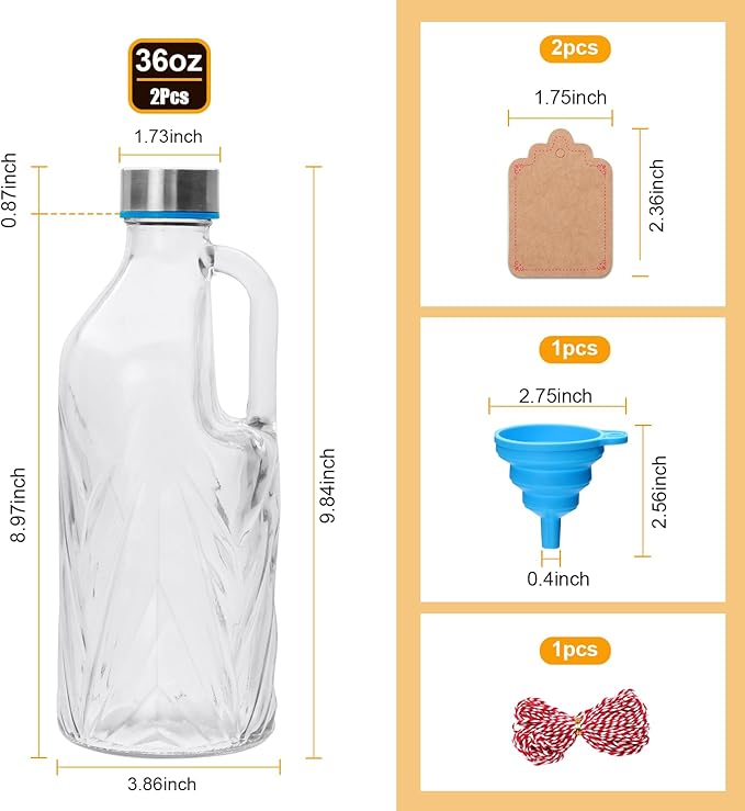 2 Pack 36oz Clear Glass Pitchers with Lids and Handles,Coffee Carafe Beverage Serveware,Water Jug for Making Tea and Juice