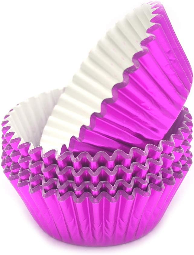 Standard Hot Pink Foil Cupcake Liners Muffin Baking Cups for Party and More, 100-Count