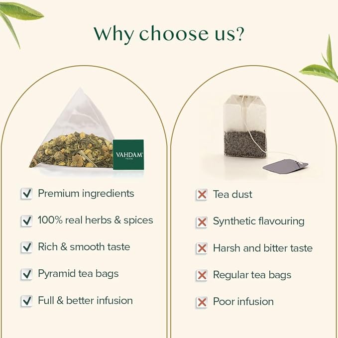 VAHDAM, Chamomile Mint Citrus Green Tea Bags (100 Count) Low Caffeine, Non GMO, Gluten Free | Sweet & Floral | Resealable Ziplock Pouch | Chamomile Tea Bags