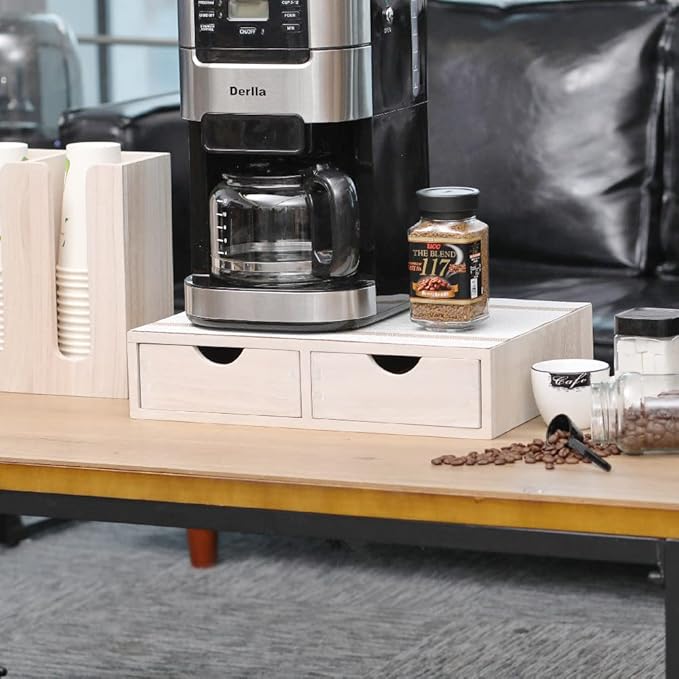 Kitchen Storage Organizer with 2 Drawers for Coffee Brew K Cup/Coffee Pod Holder - Office Organization Drawer for Desk, Multi-Purpose Mini Wood Cabinet Countertop Stand Shelf CF1D2C White