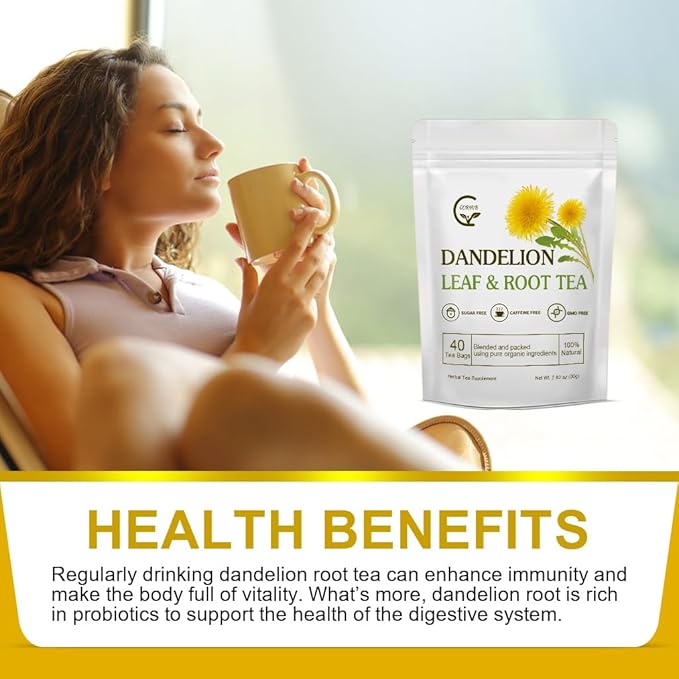 Organic Dandelion Leaf & Root Tea, Supports Kidney Function and Healthy Digestion, Caffeine Free, 40 Tea Bags