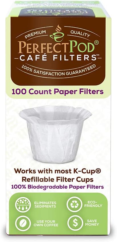 Cafe Filters Paper Liners for Reusable K Cup Coffee Pods by Perfect Pod - Fits All Brands, Compatible With All Refillable Capsules - Disposable Paper Filters (100-Ct)
