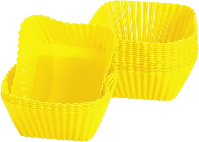 uxcell 18Pcs Silicone Cupcake Baking Cups, Silicone Muffins Liners Non-Stick Square Baking Cups, for Cooking Eggs Baking Muffins and Make a Cake(Yellow)