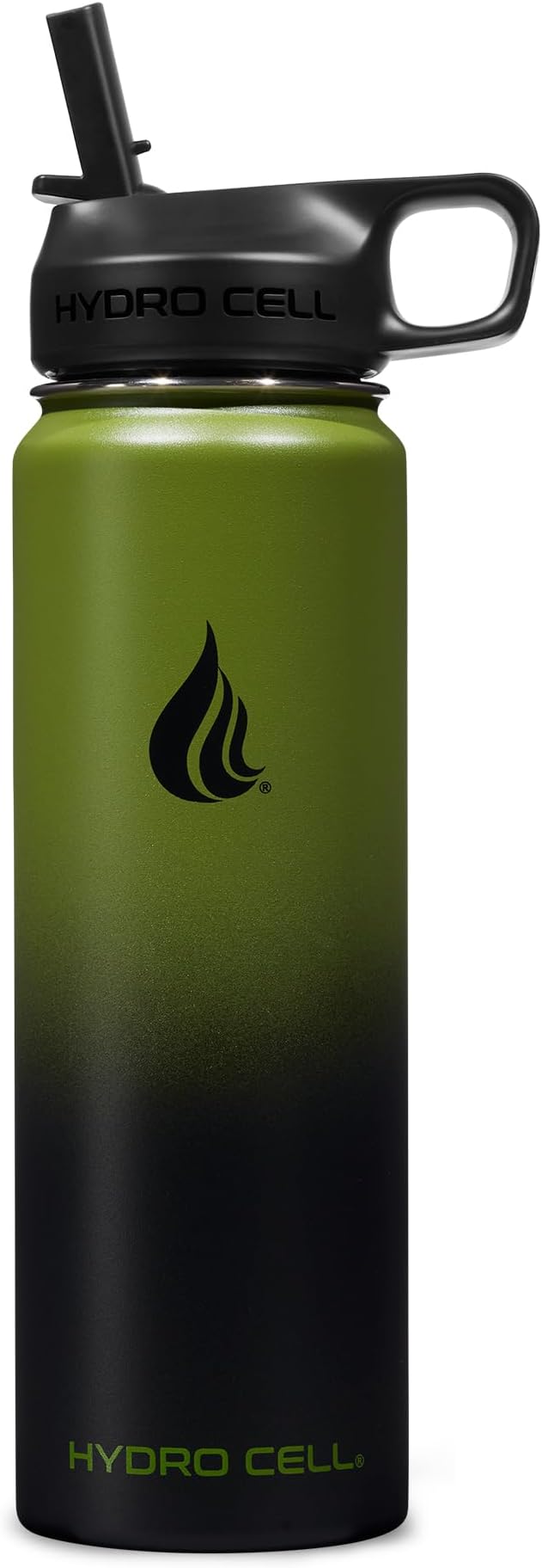 HYDRO CELL Stainless Steel Insulated Water Bottle with Straw - For Cold & Hot Drinks - Metal Vacuum Flask with Screw Cap and Modern Leakproof Sport Thermos for Adults (Army/Black 24oz)