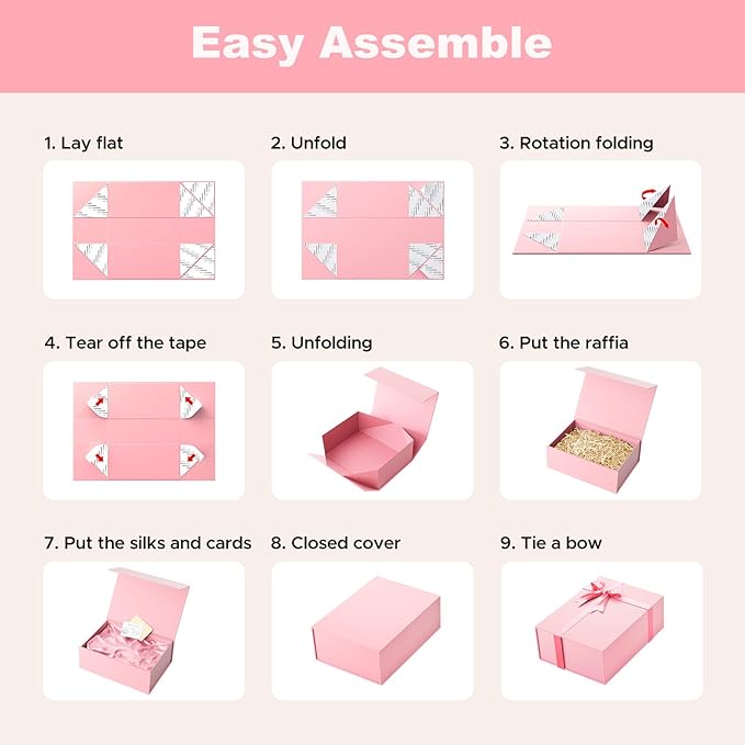 Large Pink Gift Box with Lid: 13.5×10×5 Inches - Strong Magnetic Closure for Valentines Birthdays Wedding Gifts – Perfect for Couples Friends Family