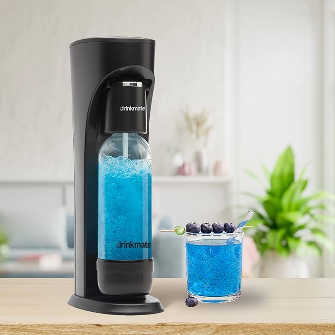 Drinkmate OmniFizz Sparkling Water and Soda Maker, Carbonates Any Drink, Bubble Up Bundle - Includes Two 60L CO2 Cylinders, One Carbonation Bottle, and Fizz Infuser (Matte Black)