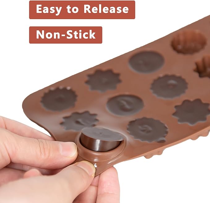 6 Pack Chocolate Molds Candy Molds Silicone, Food-Grade Non-Stick Jello Mold, Crayon Mold, Silicone Baking Mold, BPA Free, including Flower, Heart, Star, Round, Square, Whirlpool