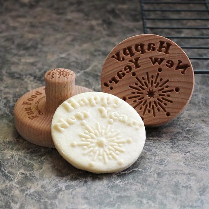 Wood Cookie Stamp, 2.5 Inch (Happy New Year CS-107)