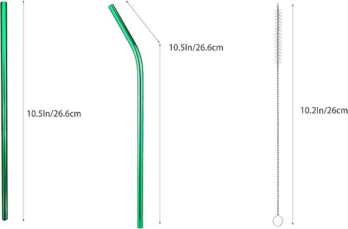10 Pcs Stainless Steel Straws, Reusable Drinking Straws, 5 Straight + 5 Bent Metal Straws Set With 2 Pcs Cleaning Brushes (Green, 10.5 Inch)