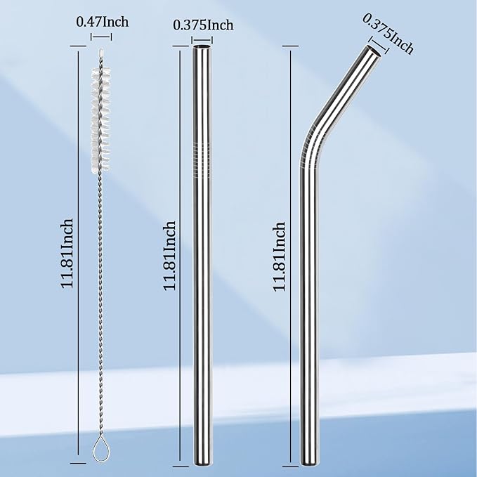 for Stanley Quencher 40oz Tumbler Metal Stainless Steel Straws,2 Straight + 2 Curved Reusable Straws with Cleaning Brush, Compatible for 40oz Stanley Cup Tumbler