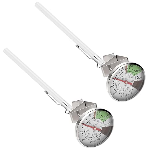 Instant Read Pocket Milk Frothing Thermometer with1 inch Dial 5 inch Probe Clip,Best Instant Read Food for The Coffee Drinks,Chocolate Milk Foam (2)