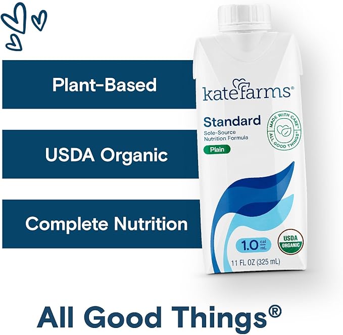 KATE FARMS Organic 1.0 Sole-Source Nutrition Shake, Plain, 16g Protein, 27 Vitamins and Minerals, Meal Replacement, Protein Shake, 11 oz (12 Pack)